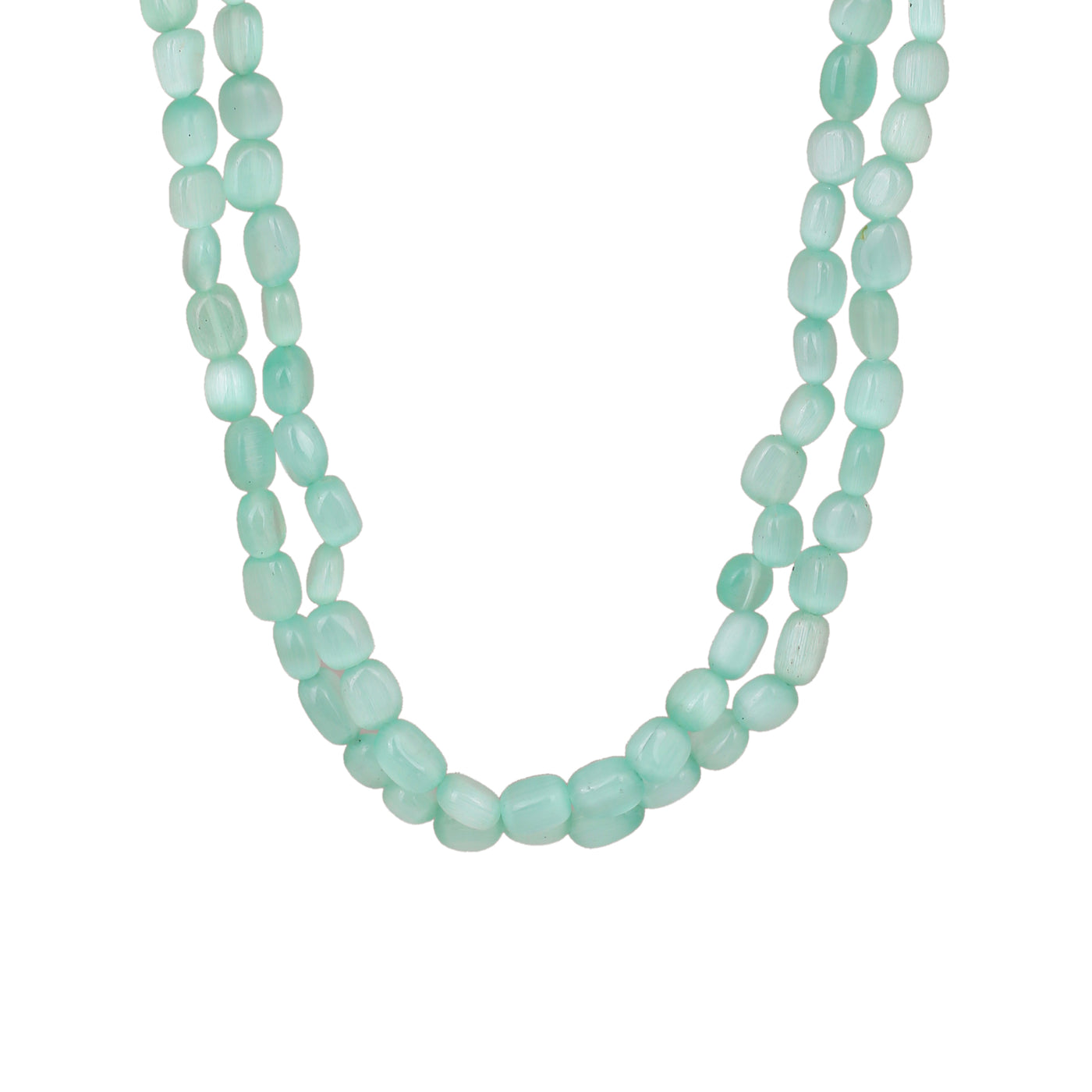 Estele Rhodium Plated Swanky Double Layered Necklace with Mint Green Beads for Girls and Women