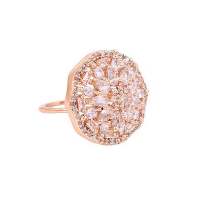 Estele Rose Gold Plated CZ Flower Shaped Finger Ring for Women