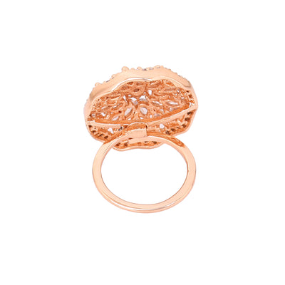 Estele Rose Gold Plated CZ Flower Shaped Finger Ring for Women