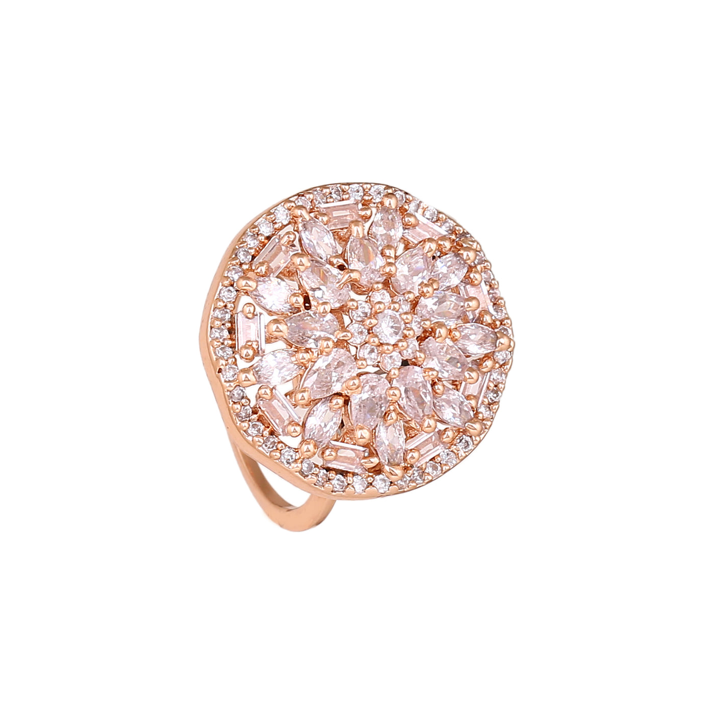 Estele Rose Gold Plated CZ Flower Shaped Finger Ring for Women