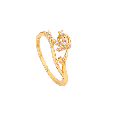 Estele Gold Plated CZ Flower Designer Finger Ring for Women