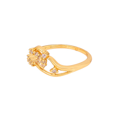 Estele Gold Plated CZ Flower Designer Finger Ring for Women