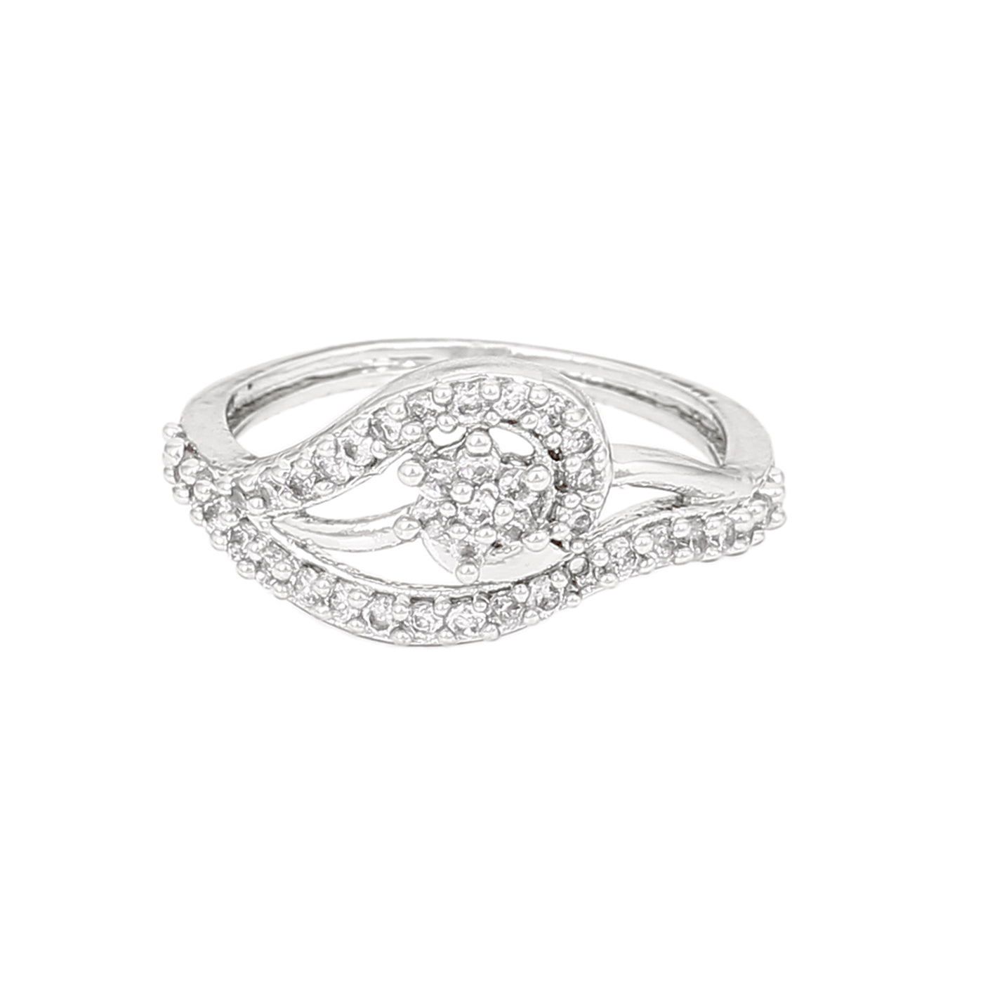 Estele Rhodium Plated CZ Flower Designer Finger Ring for Women