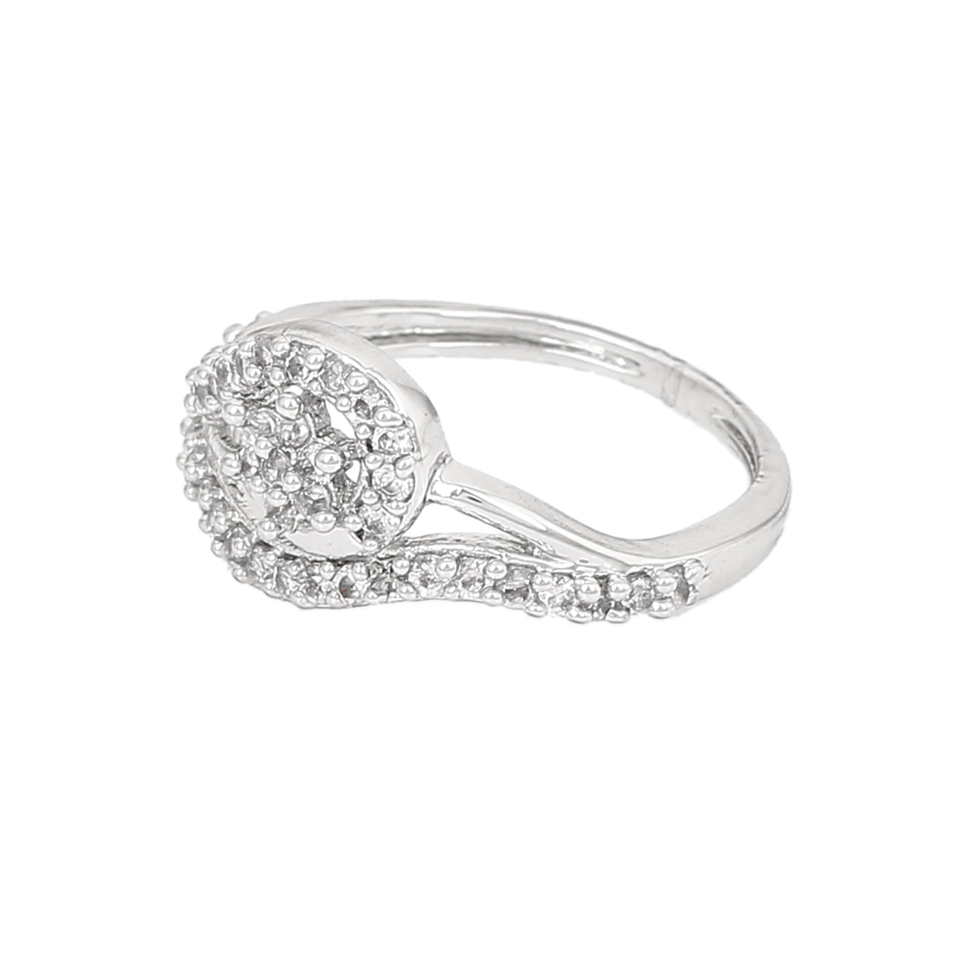 Estele Rhodium Plated CZ Flower Designer Finger Ring for Women