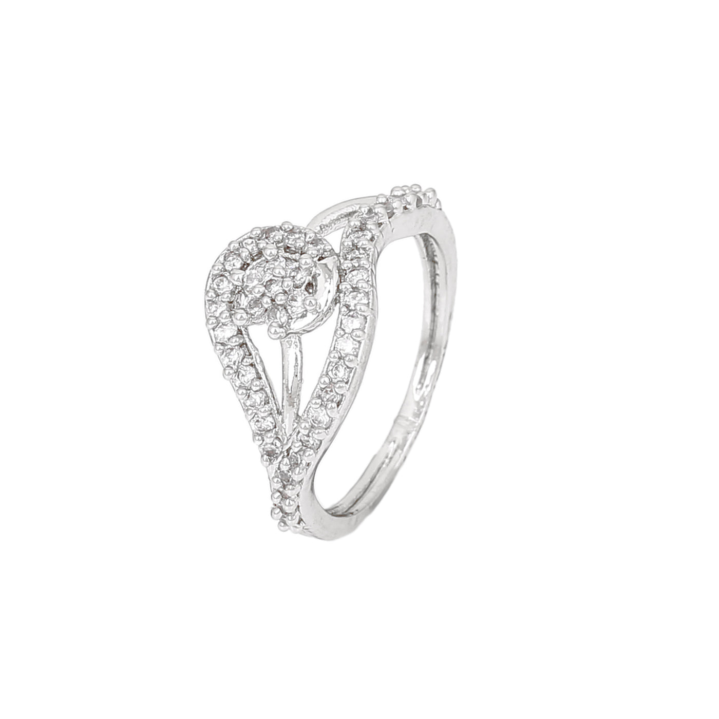 Estele Rhodium Plated CZ Flower Designer Finger Ring for Women