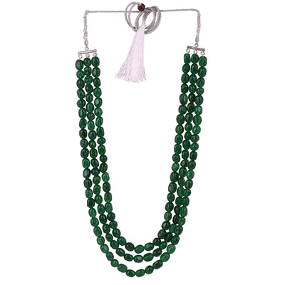 Estele Rhodium Plated Sparkling Designer Three Layered Necklace With Green Beads for Women