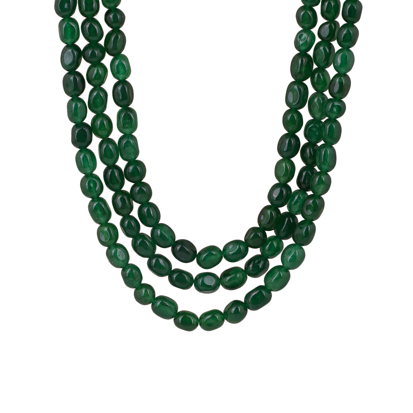 Estele Rhodium Plated Sparkling Designer Three Layered Necklace With Green Beads for Women