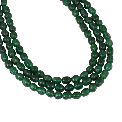 Estele Rhodium Plated Sparkling Designer Three Layered Necklace With Green Beads for Women