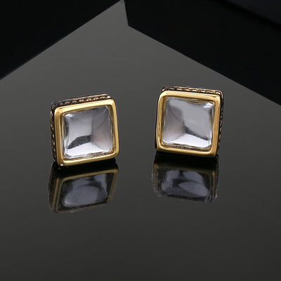 Estele -Gold Plated Square Shaped Kundan Stud Earrings