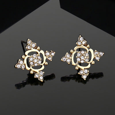 Estele Gold Plated Daisy Flower Shaped Earrings with Crystals for Women