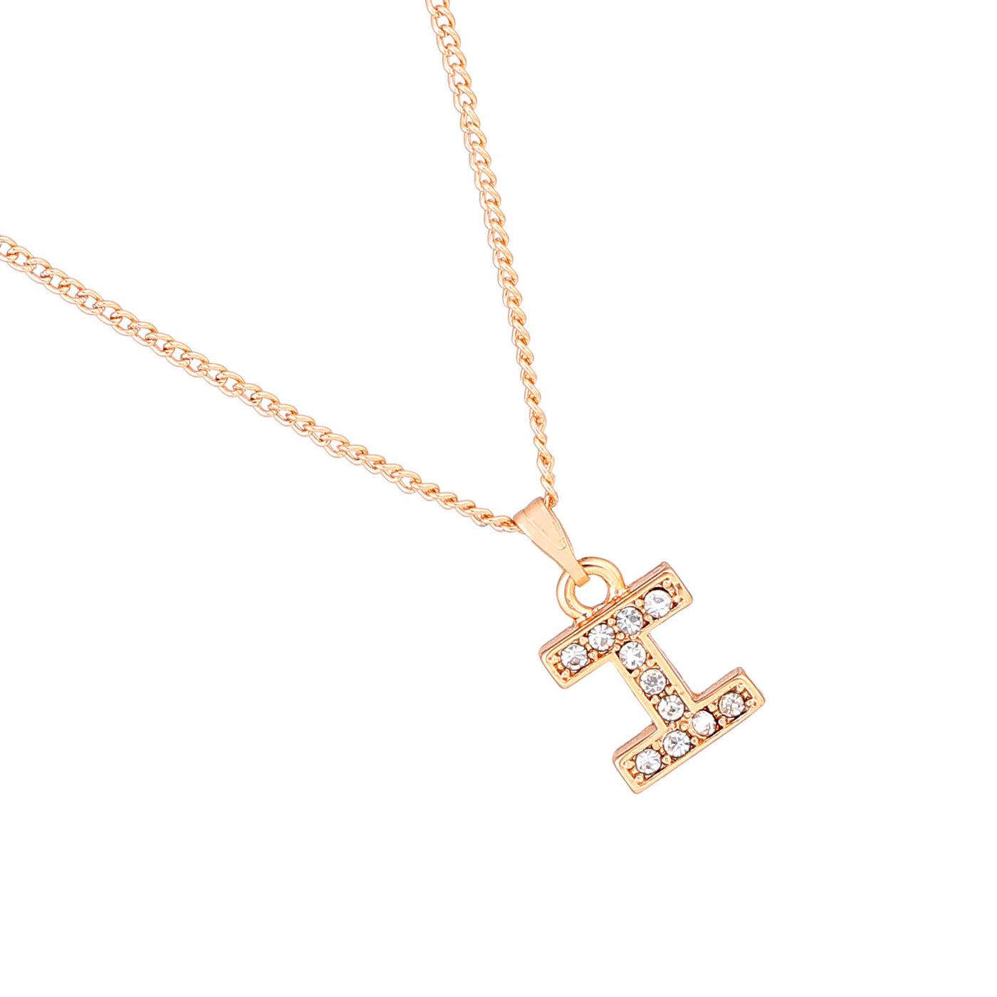 Estele Rosegold Splendid Medium 'I' Letter Pendant with Austrian Crystals for Women