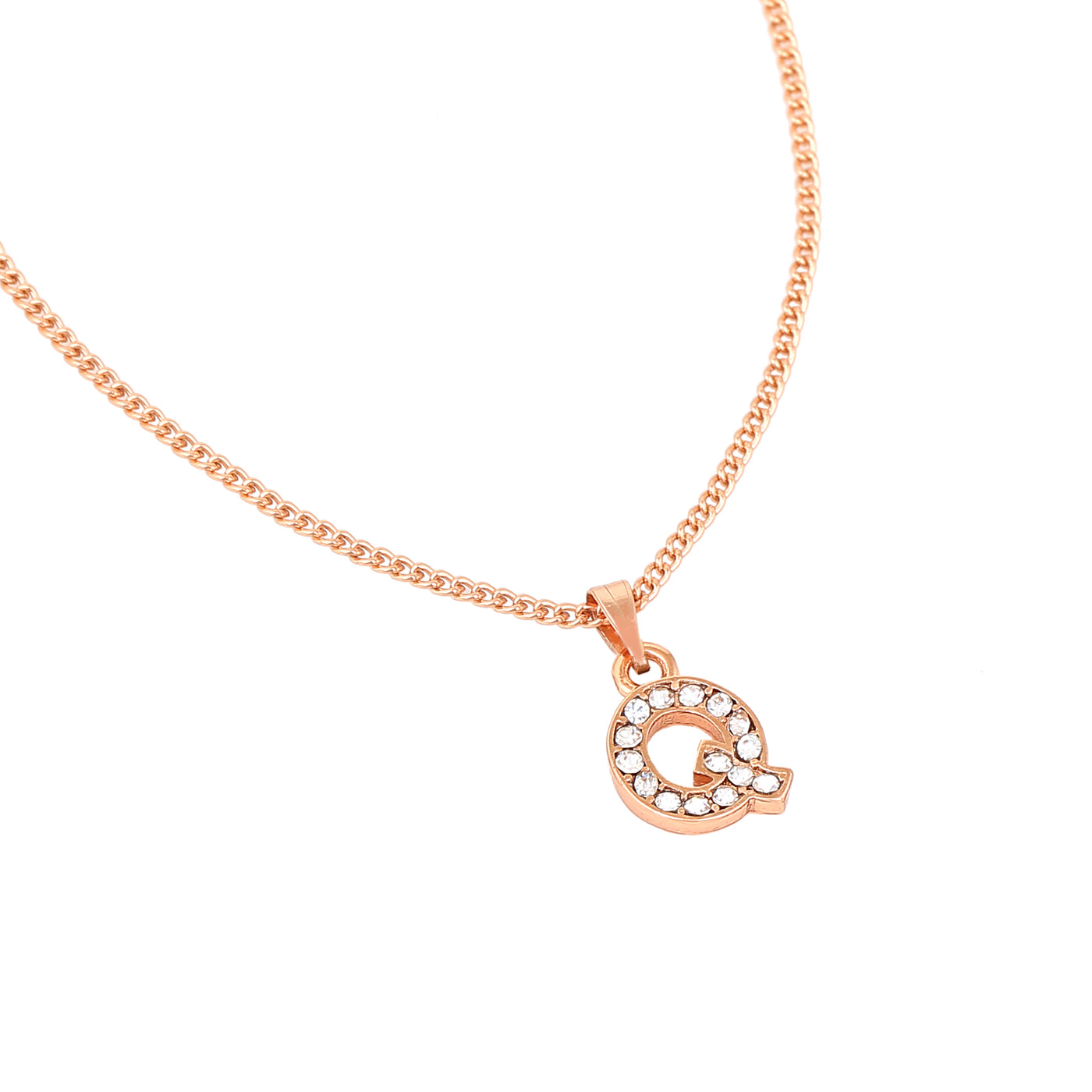 Estele Rosegold Splendid Medium 'Q' Letter Pendant with Austrian Crystals for Women