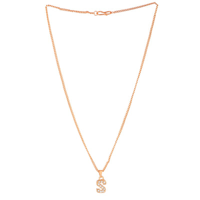 Estele Rosegold Splendid Medium 'S' Letter Pendant with Austrian Crystals for Women