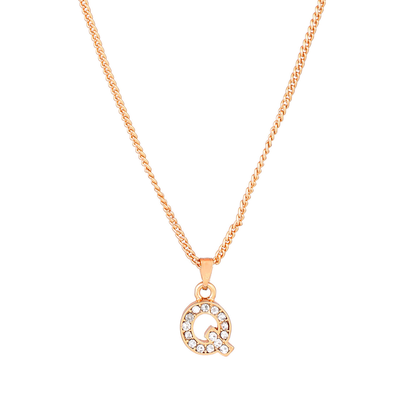 Estele Rosegold Splendid Medium 'Q' Letter Pendant with Austrian Crystals for Women