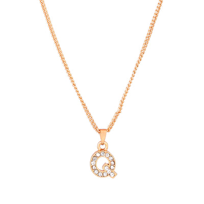 Estele Rosegold Splendid Medium 'Q' Letter Pendant with Austrian Crystals for Women