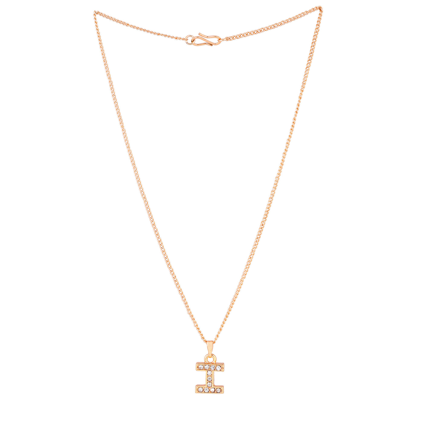 Estele Rosegold Splendid Medium 'I' Letter Pendant with Austrian Crystals for Women