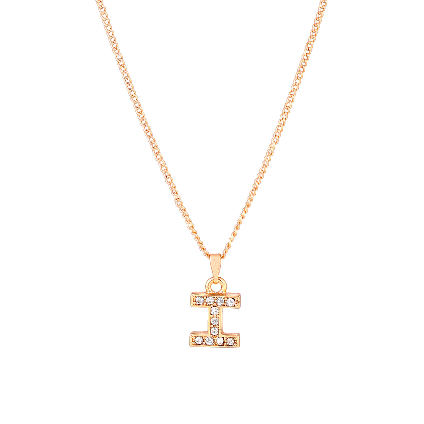 Estele Rosegold Splendid Medium 'I' Letter Pendant with Austrian Crystals for Women