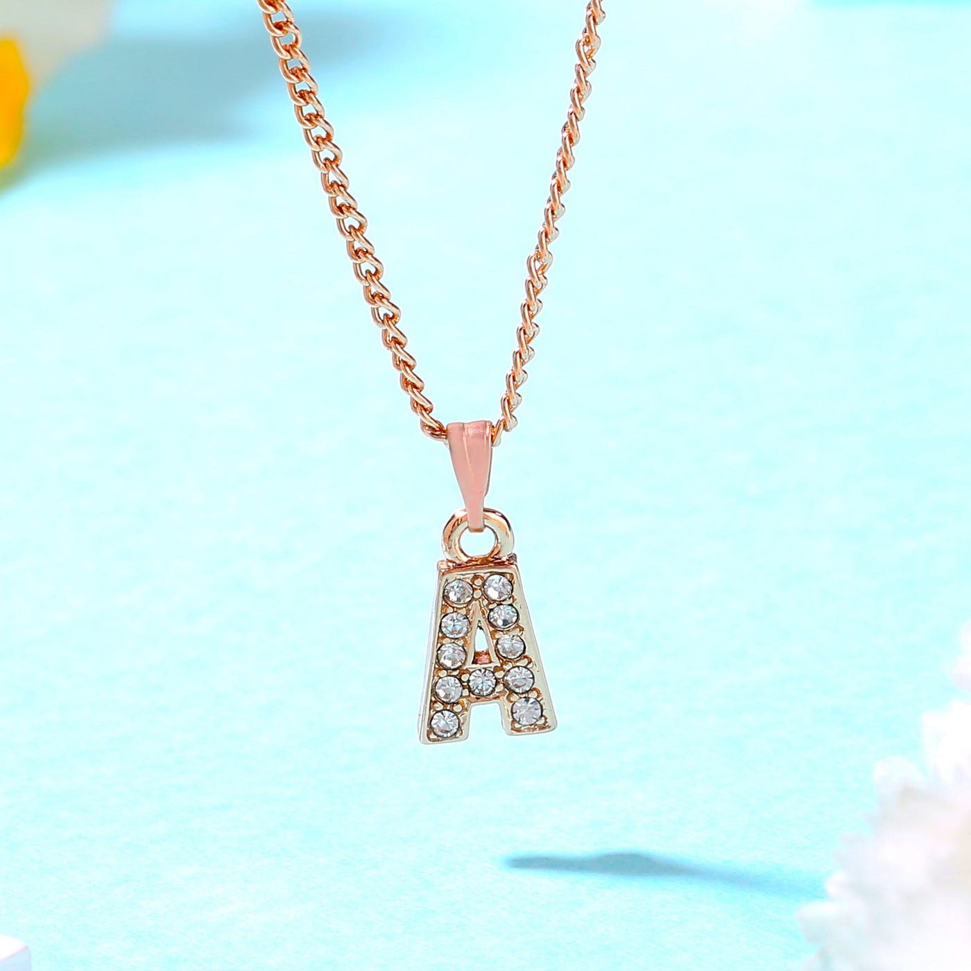 Estele Rosegold Splendid Medium 'A' Letter Pendant with Austrian Crystals for Women