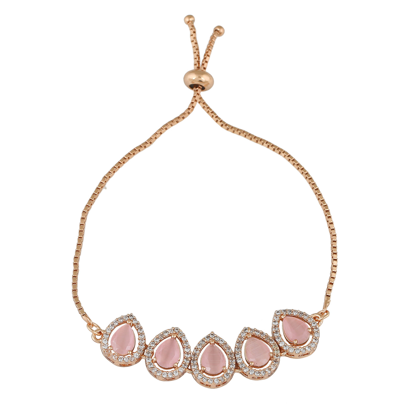 Estele Rose Gold Plated CZ Precious Pears Bracelet with Mint Pink Stones for Women