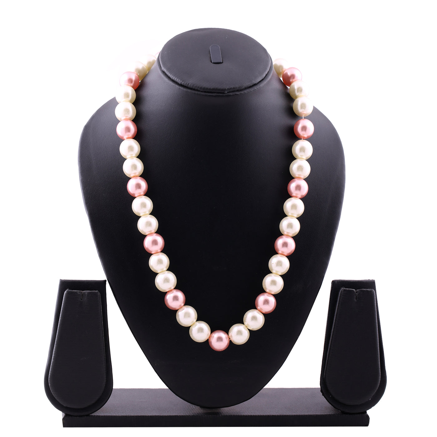 Estele Gold Plated Elegant White and Pink Flux Pearl Necklace for Women