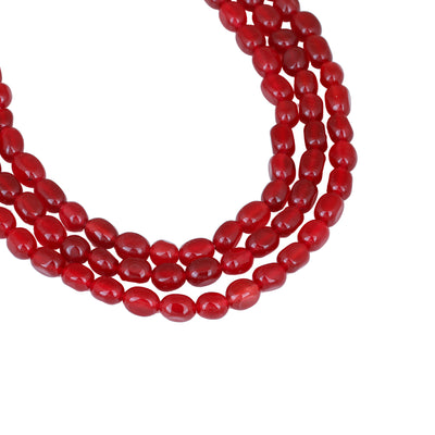 Estele Rhodium Plated Marvelous Designer Three Layered Necklace with Ruby Beads for Girls and Women