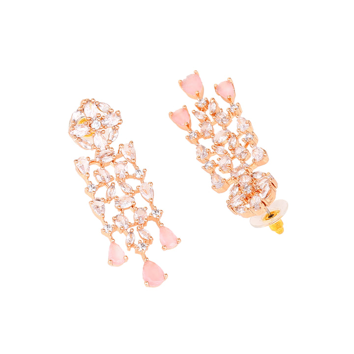 Estele Rose Gold Plated CZ Sparkling Necklace Set with Mint Pink Stones for Women