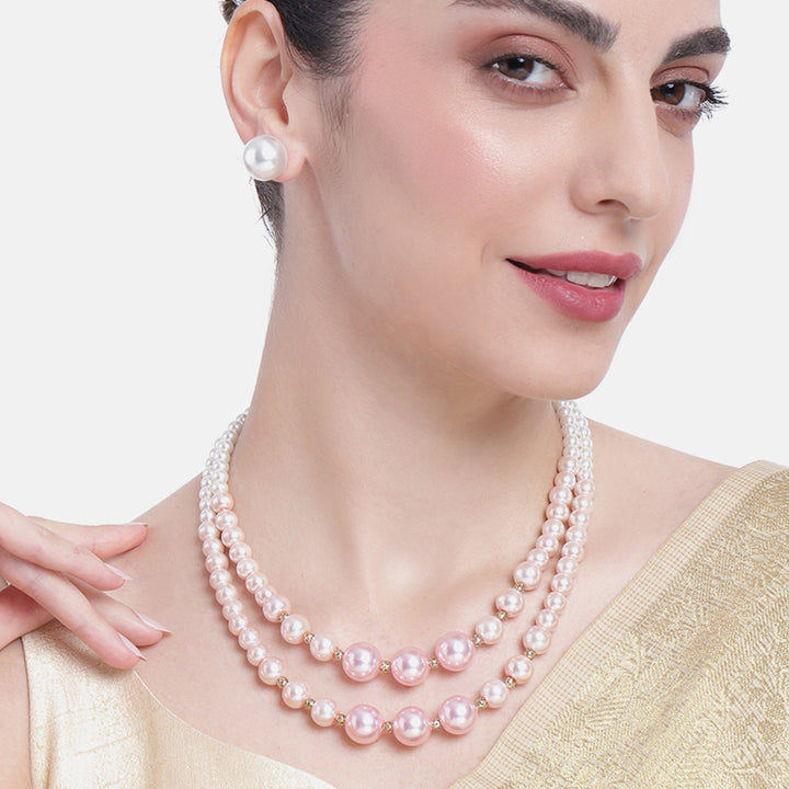 Estele Gold Plated Ravishing Double Line Pearl Necklace Set for Women