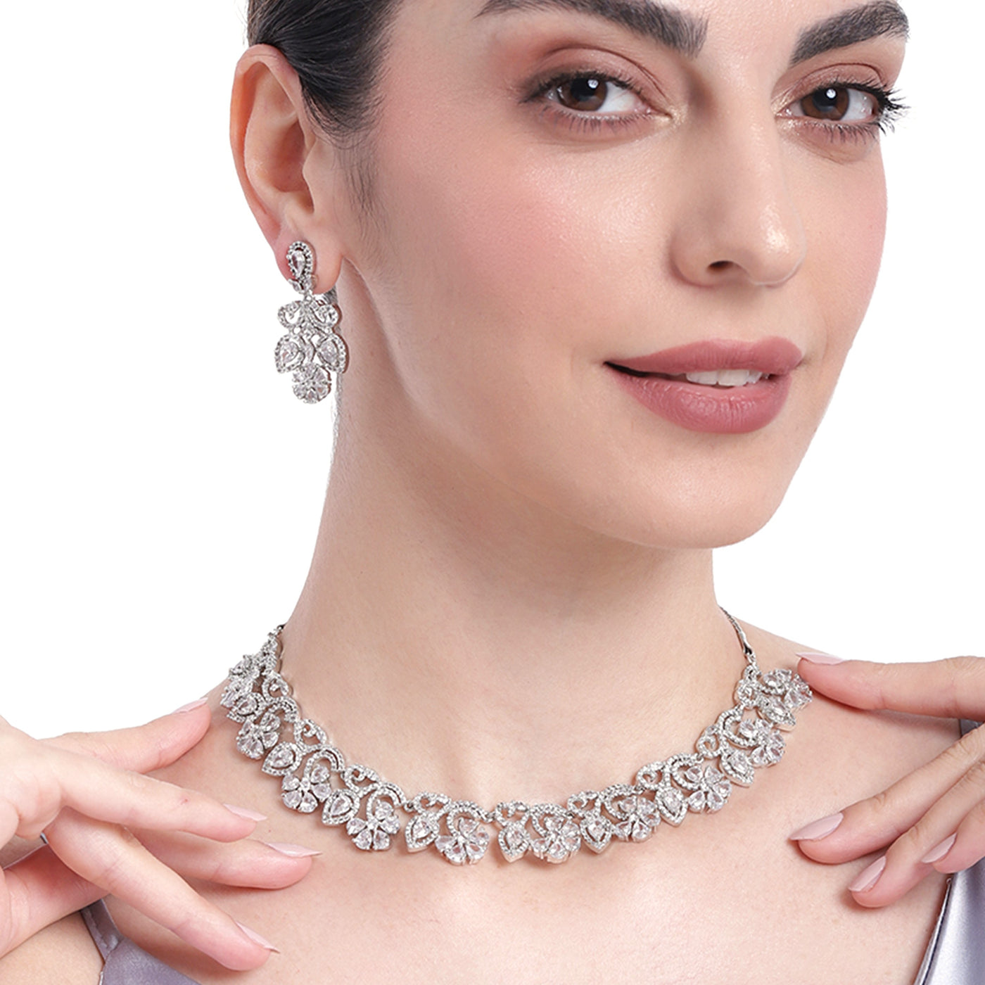 Estele Rhodium Plated CZ Fascinating Necklace Set for Women