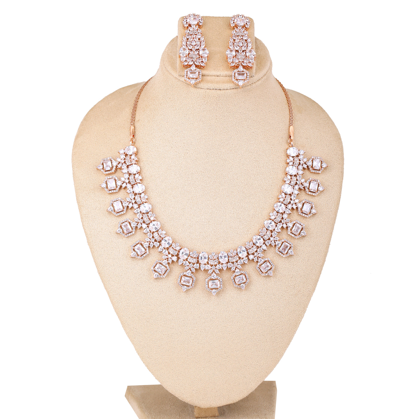 Estele Rhodium Plated CZ Astonishing Necklace Set for Women