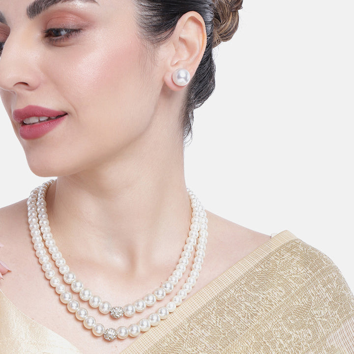 Estele Gold Plated Gorgeous Double Line Pearl Necklace Set for Women