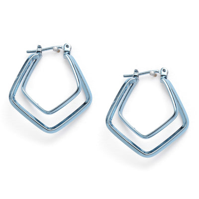 Estele Cobalt Blue Plated Dual Rhombus Designer Hoop Earrings for Women