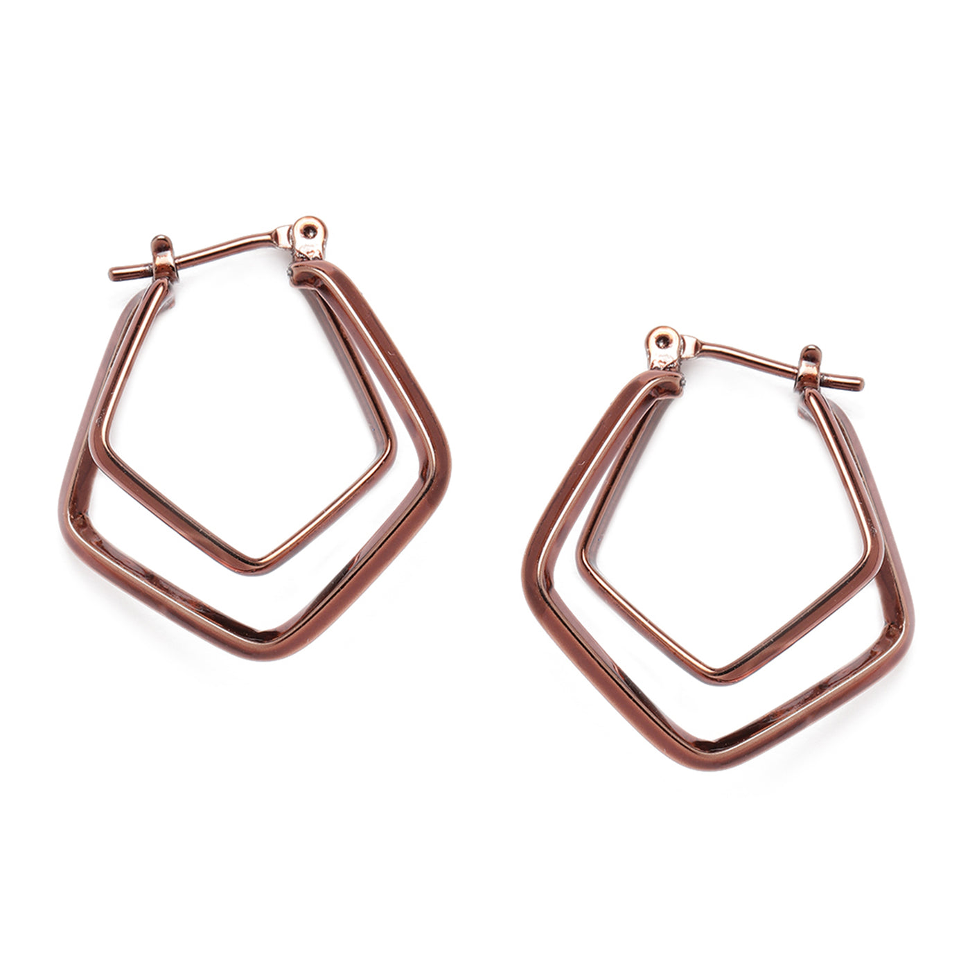 Estele Chocolate Brown Plated Dual Rhombus Designer Hoop Earrings for Women