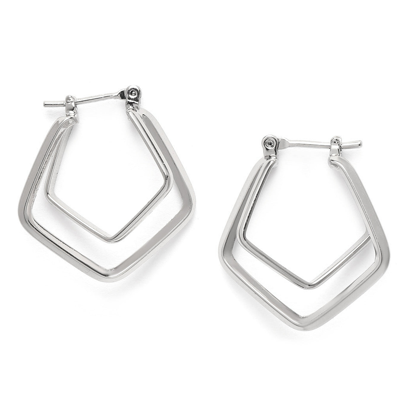Estele Rhodium Plated Dual Rhombus Designer Hoop Earrings for Women