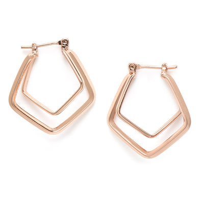 Estele Rose Gold Plated Dual Rhombus Designer Hoop Earrings for Women