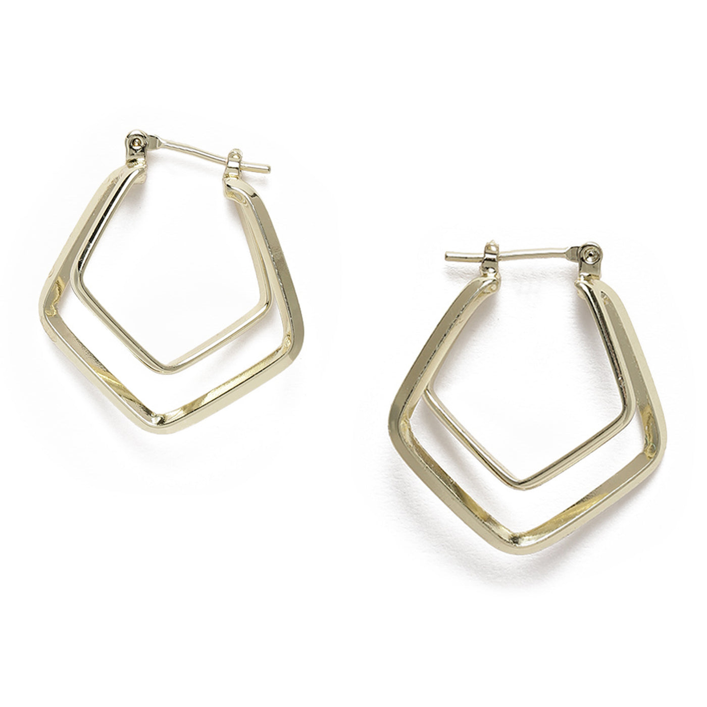 Estele Gold Tone Plated Dual Rhombus Designer Hoop Earrings for Women
