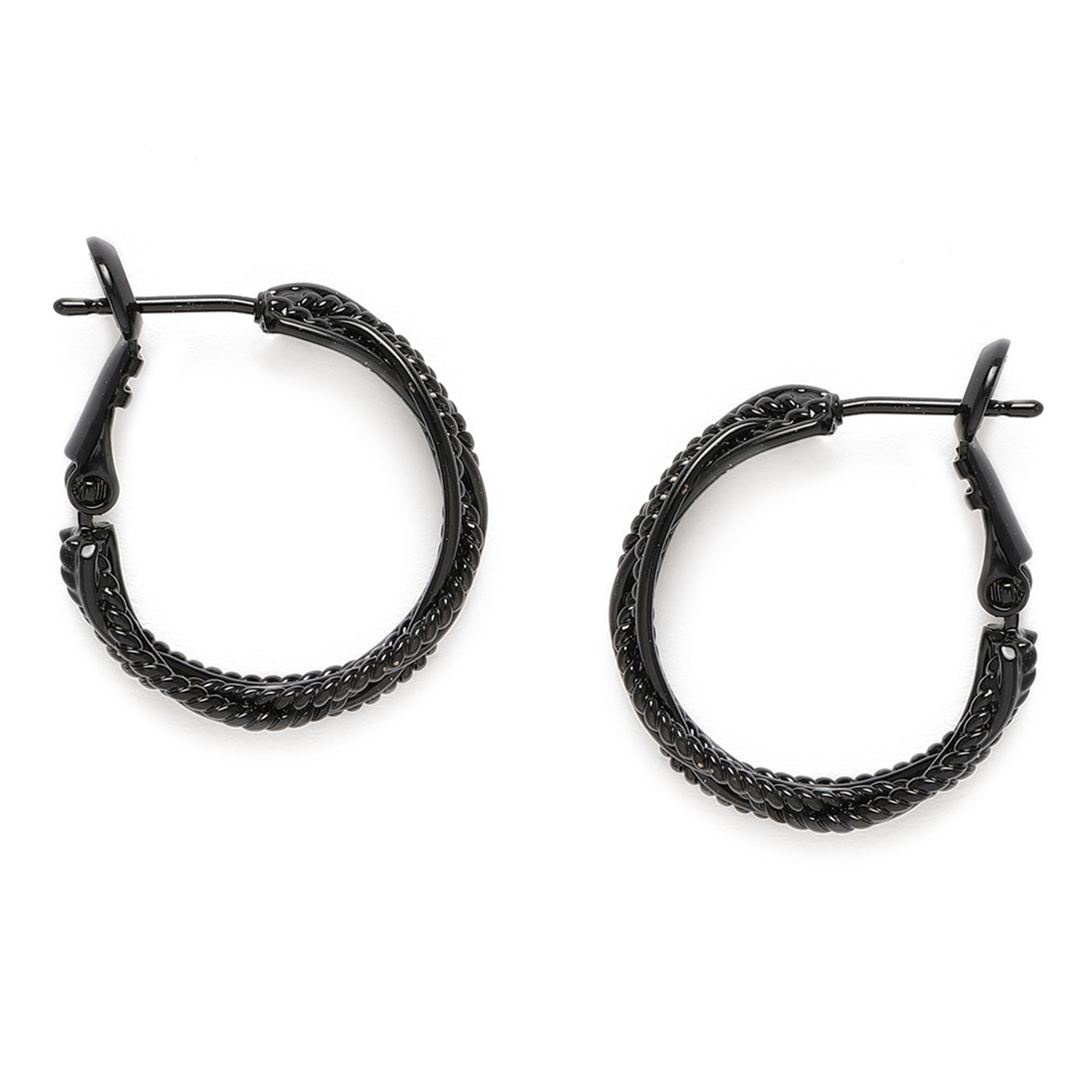 Estele Gothic Black Plated InterTwine Designer Hoop Earrings for Women