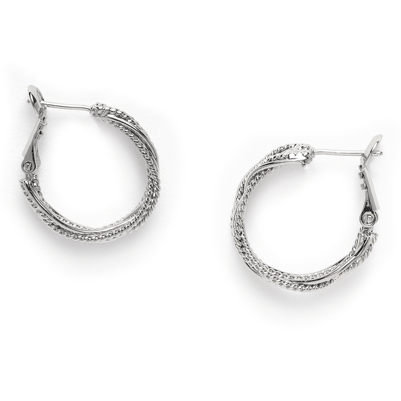 Estele Rhodium Plated InterTwine Designer Hoop Earrings for Women