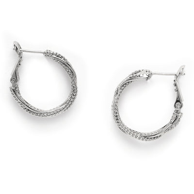 Estele Rhodium Plated InterTwine Designer Hoop Earrings for Women