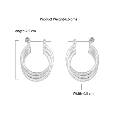 Estele Fashion Earrings for Women and Girls Rhodium Plated Stylish Triple Layered Medium Metallic Hoop Earrings Versatile Chic for Women & Girls
