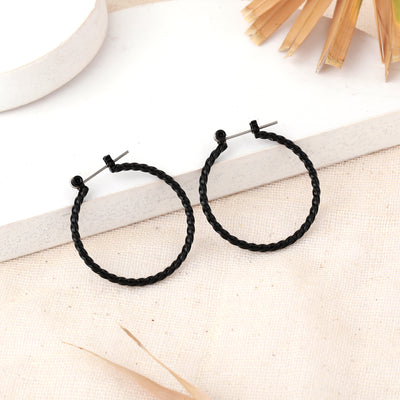 Estele Fashion Earrings for Women and Girls Gothic Black Plated Twisted Rope Medium Size Metallic Hoop Earrings Versatile Chic for Women & Girls