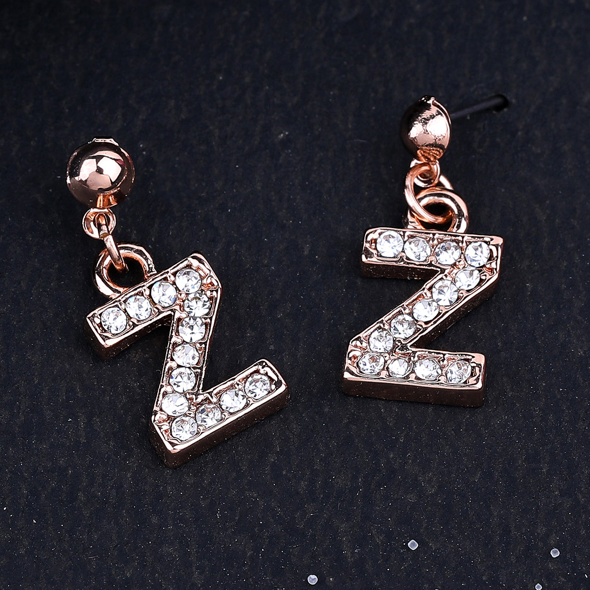 Estele Rose Gold Plated Magnificent Medium 'Z' Letter Earrings with Crystals for Women