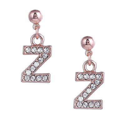 Estele Rose Gold Plated Magnificent Medium 'Z' Letter Earrings with Crystals for Women