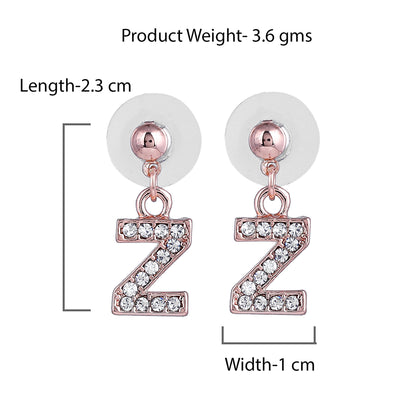 Estele Rose Gold Plated Magnificent Medium 'Z' Letter Earrings with Crystals for Women