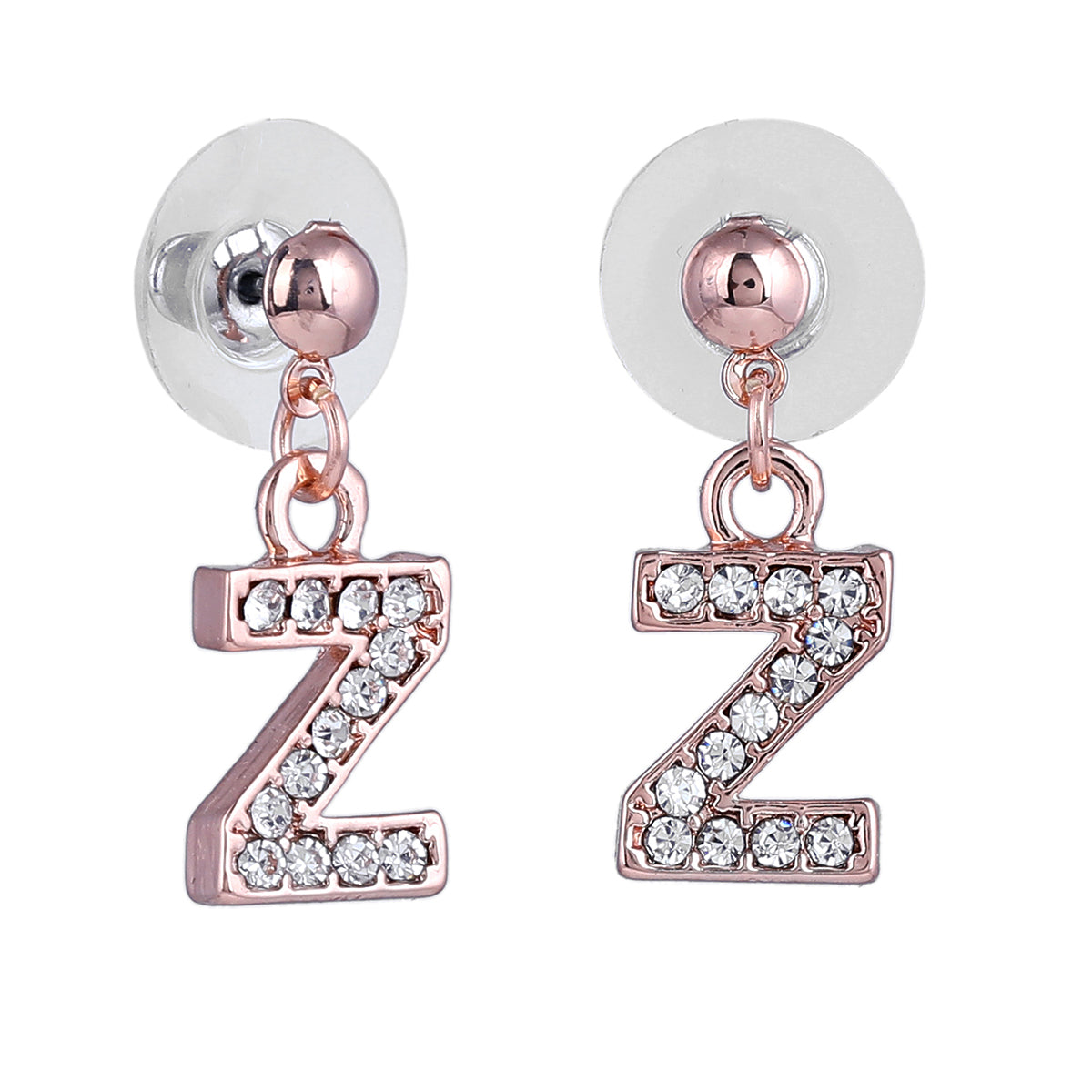 Estele Rose Gold Plated Magnificent Medium 'Z' Letter Earrings with Crystals for Women