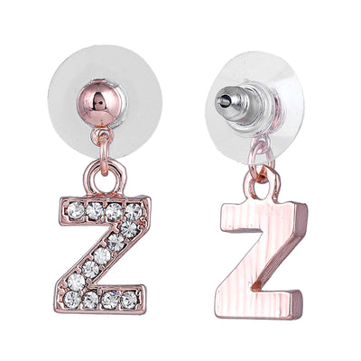 Estele Rose Gold Plated Magnificent Medium 'Z' Letter Earrings with Crystals for Women