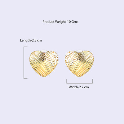 Estele Gold Plated Heart Shaped Sophisticated Demifine Stud Earrings for Girls and Women