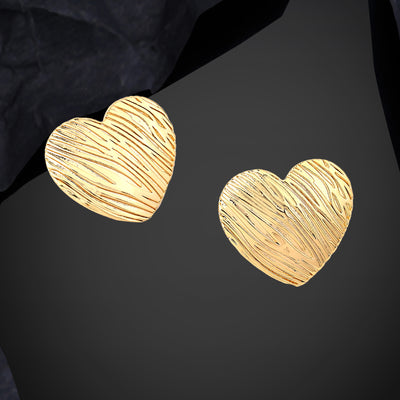 Estele Gold Plated Heart Shaped Sophisticated Demifine Stud Earrings for Girls and Women