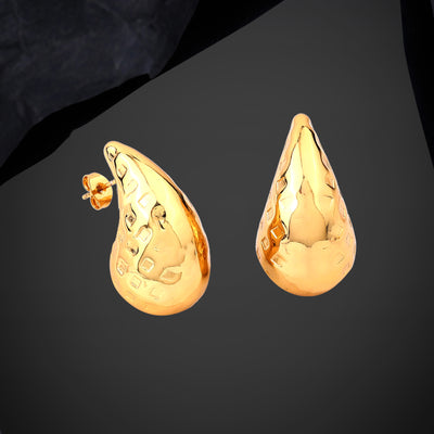 Estele Gold Plated Contemporary & Fashionable Tear Drop Demifine Chunky Stud Earrings for Women