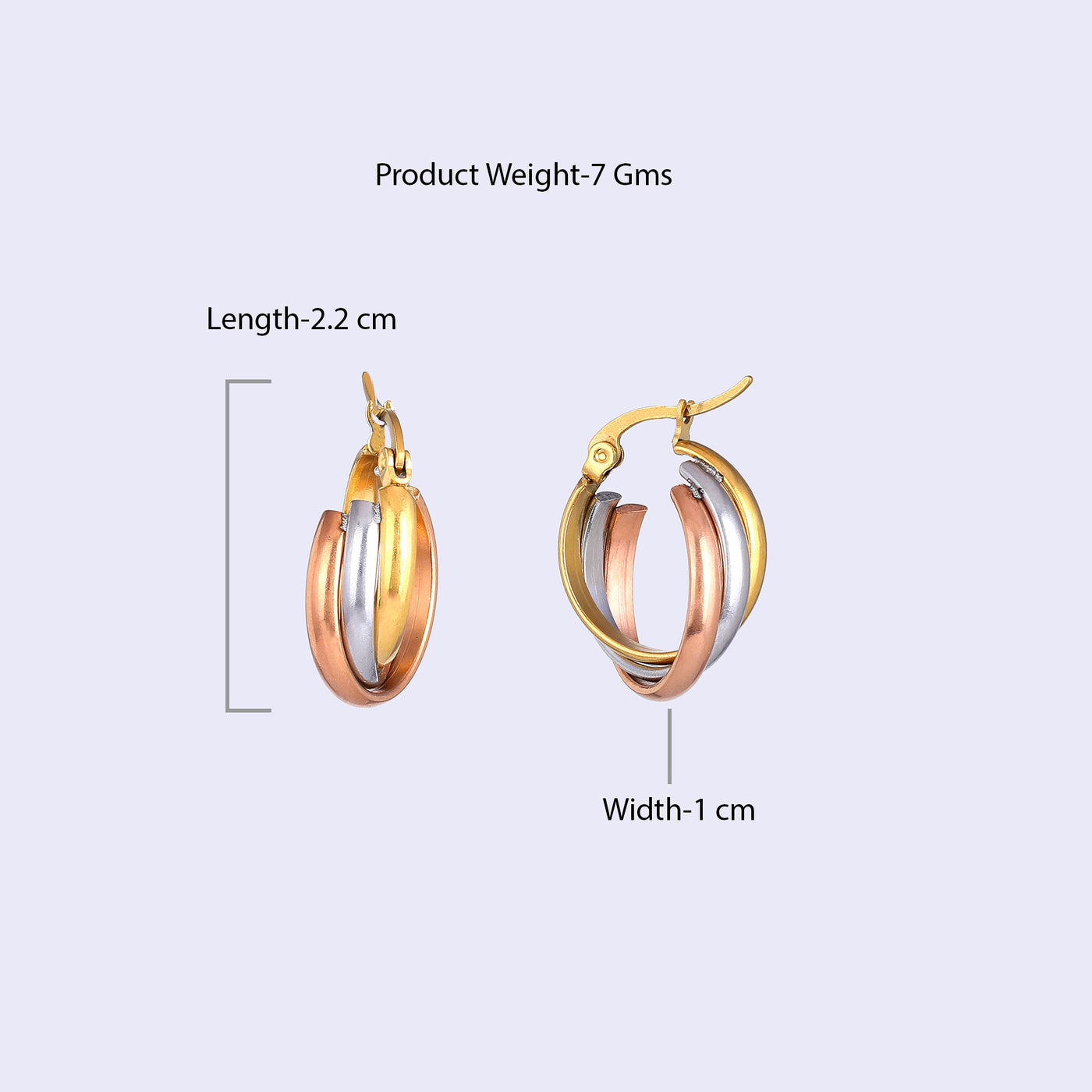 Estele Gold, Rhodium & Rosegold Plated Stylish Three Layered Twisted Demifine Hoop Earrings for Women/Girls