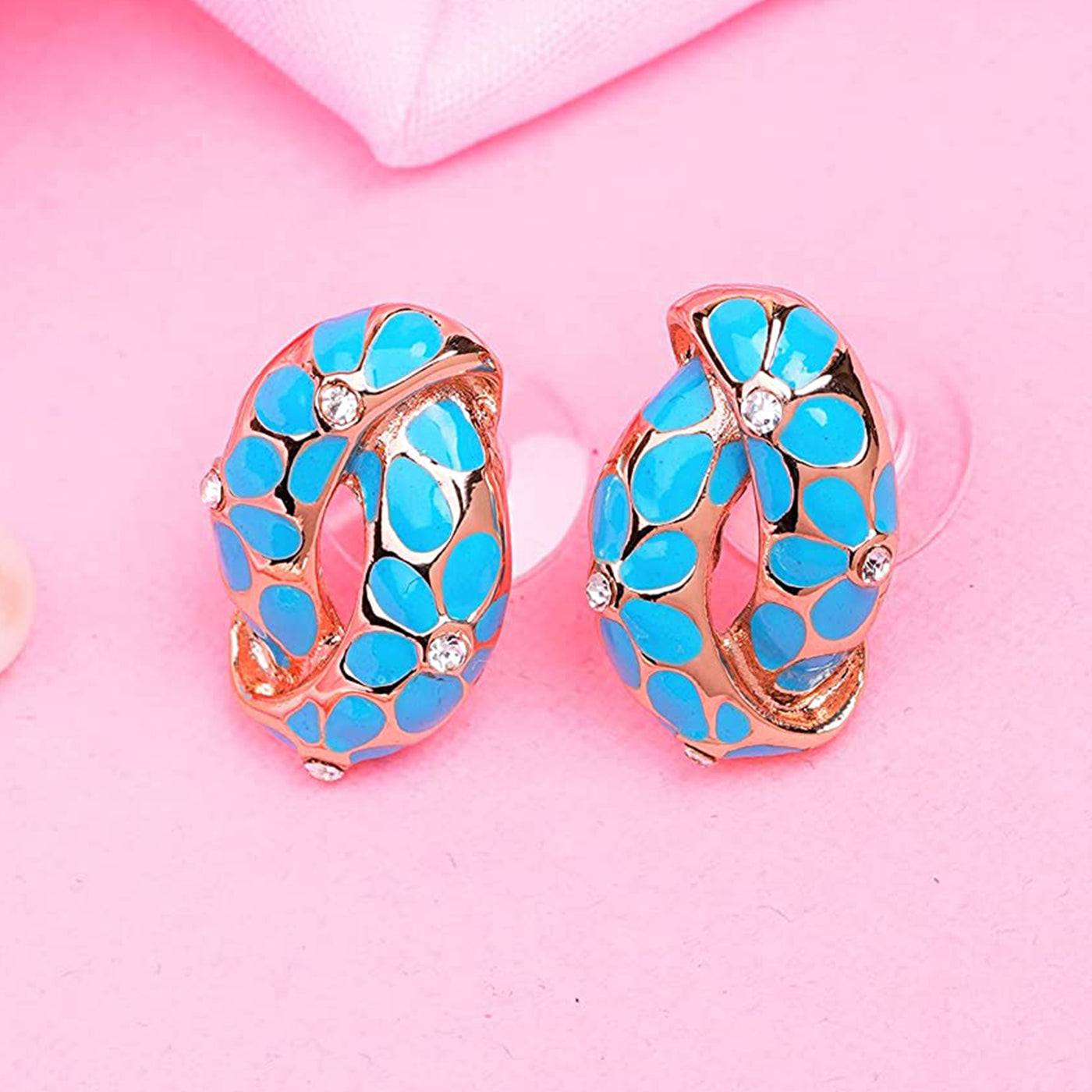 Estele Gold Plated Earrings With Aqua Coloured Flower Print For Women
